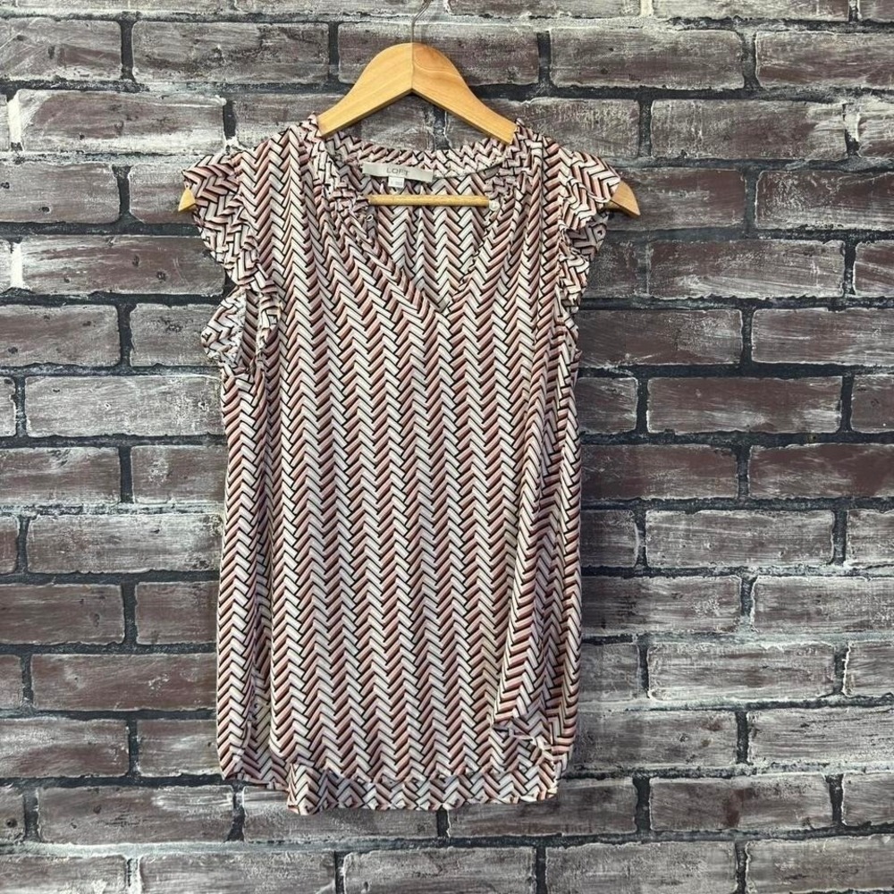 LOFT Chevron Print Flutter Sleeve Blouse Women Size Small